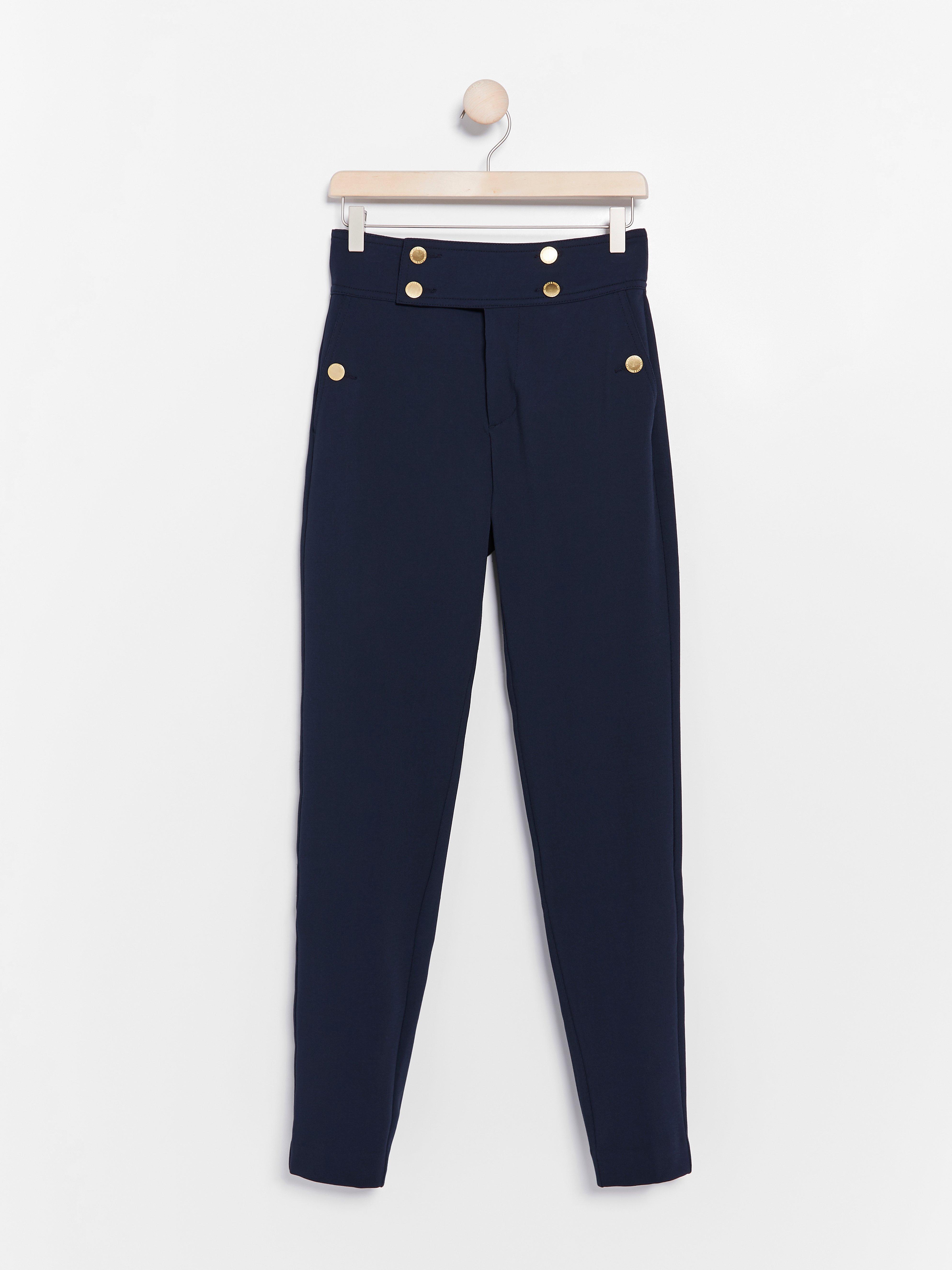 POLLY Marinblå high waist-slacks