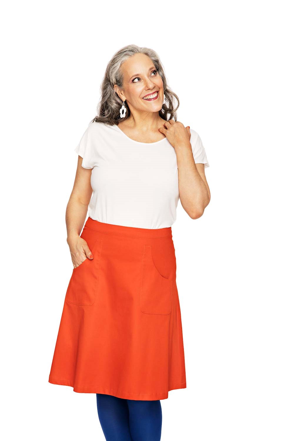 Cissi och Selma Sonja kjol Apelsin | Orange vårkjol med fickor