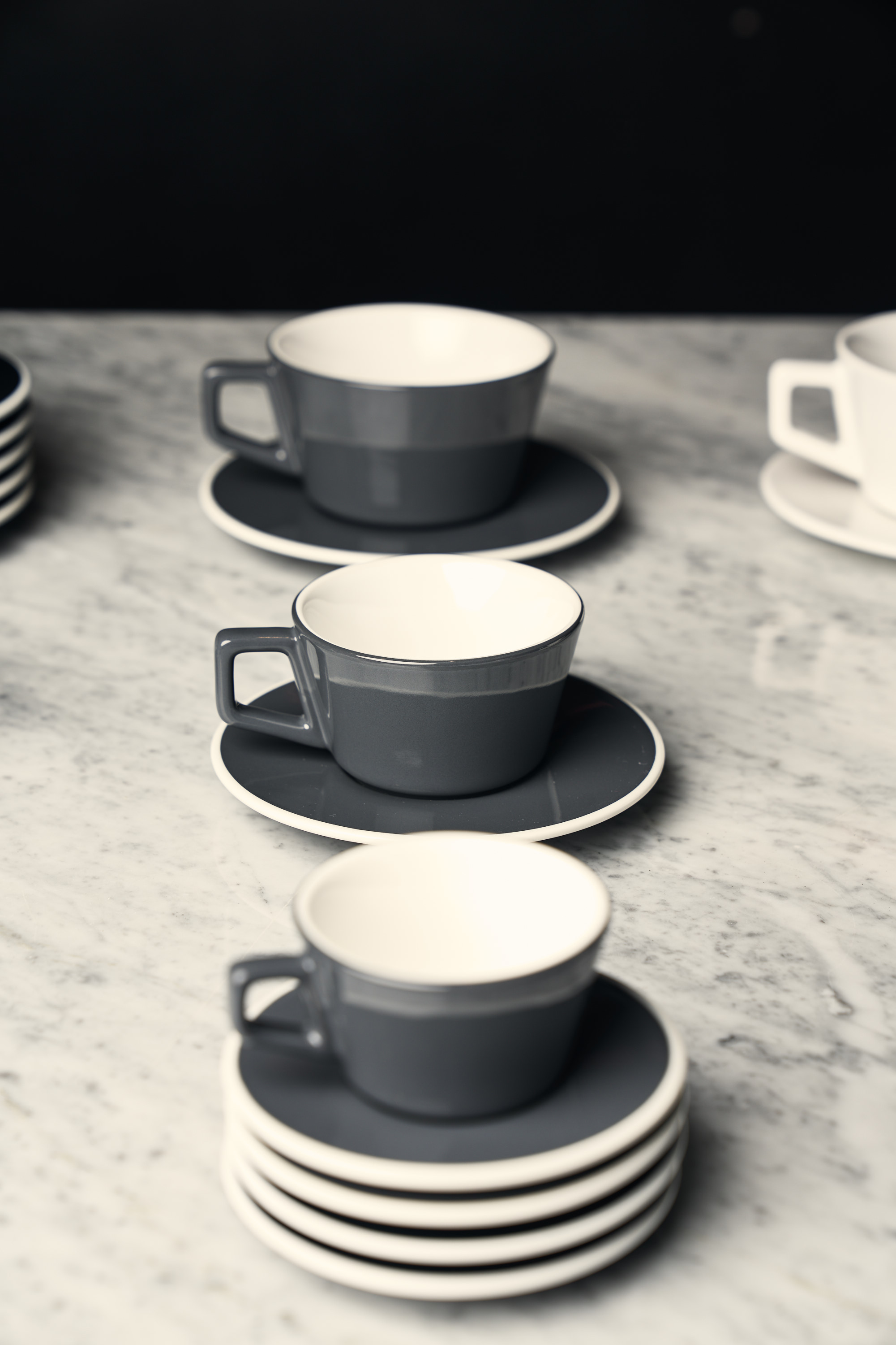 Angled Large Latte Gray 12oz/36cl – Created Co 6x cups and Saucers